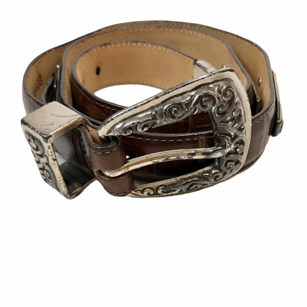 Vintage 90s Brighton Leather Silver Buckle Belt M
